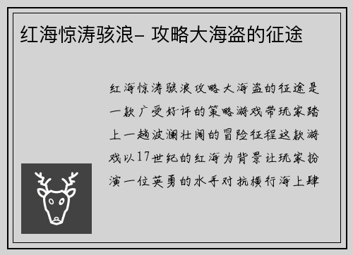 红海惊涛骇浪- 攻略大海盗的征途