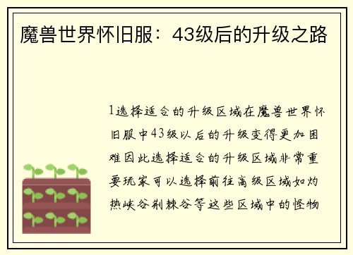 魔兽世界怀旧服：43级后的升级之路